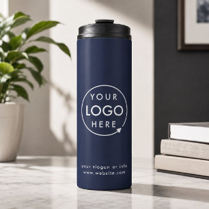 Logo Geschäft Unternehmens Navy Blau Thermosbecher