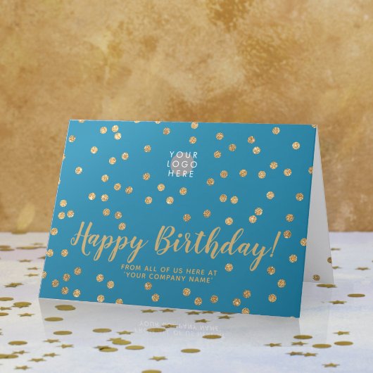 Logo Glitzer Gold Confetti Aquamarin Blue Geburtst Karte