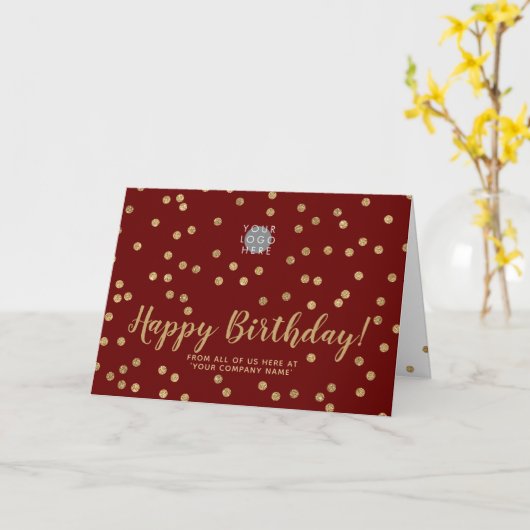 Logo Glitzer Gold Confetti Burgundy Happy Birthday Karte (Gelbe Blume)