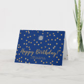 Logo Glitzer Gold Confetti Navy Blue Geburtstag Karte (Vorderseite)