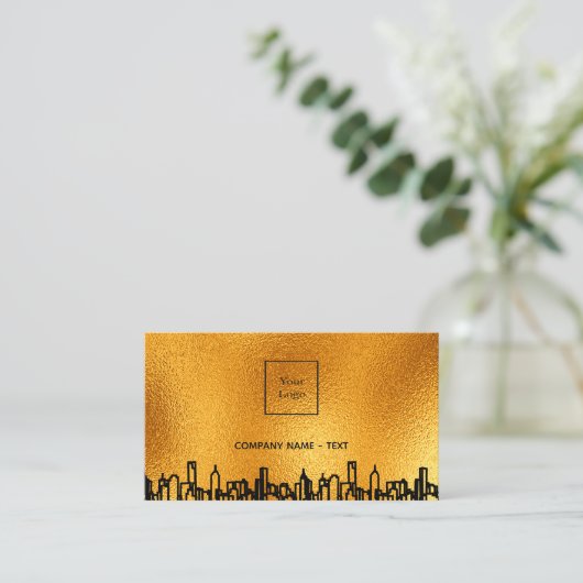 Logo Gold City Skyline Black Business Real Anwesen Visitenkarte (Stehend Vorderseite)