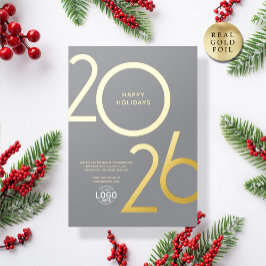 Logo Grau Moderne Business Holiday Gold Card Folieneinladung