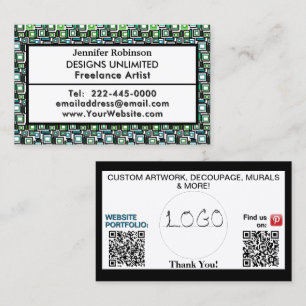 Logo "Green Blue Geometric Blocks QR Code" Visitenkarte