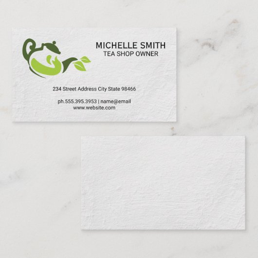 Logo "Green Tea Pot Blätter" | Hot Beverage Visitenkarte (Vorne/Hinten)