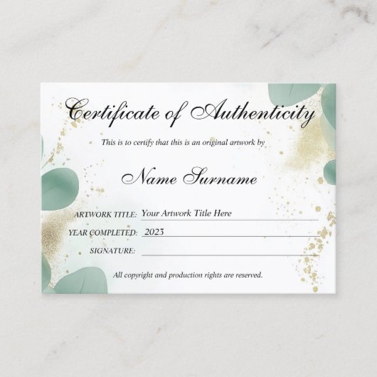 Logo "Grüne Echtheitsbescheinigung" Visitenkarte (Vorderseite)