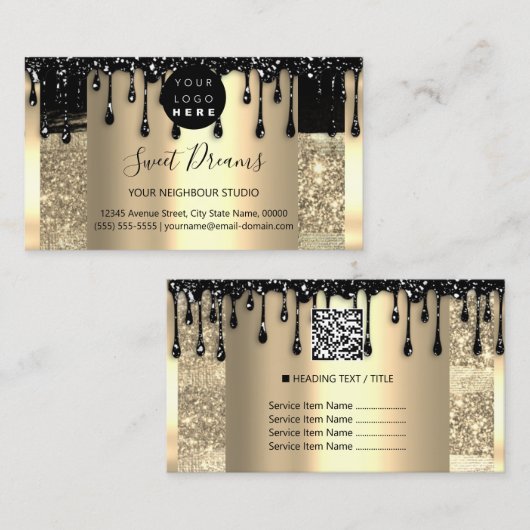 Logo Haare Makeup Nails Tropfen WELLNESS-CENTER QR Visitenkarte (Vorne/Hinten)