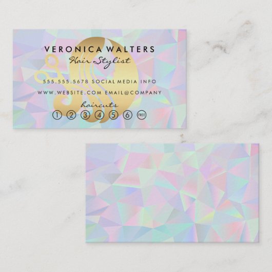 Logo "Haarschere" | Moderner irisierender Hintergr Treuekarte (Vorne/Hinten)