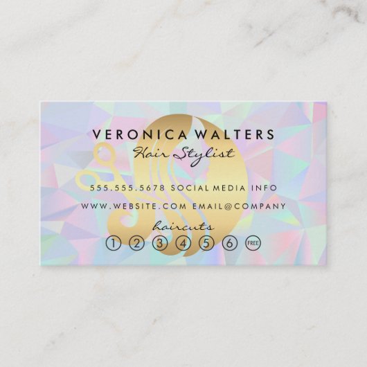 Logo "Haarschere" | Moderner irisierender Hintergr Treuekarte (Vorderseite)