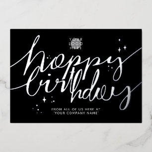 Logo Hand Script Business Geburtstag Silberkarte Folieneinladung