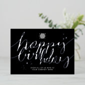 Logo Hand Script Business Geburtstag Silberkarte Folieneinladung (Stehend vorne)