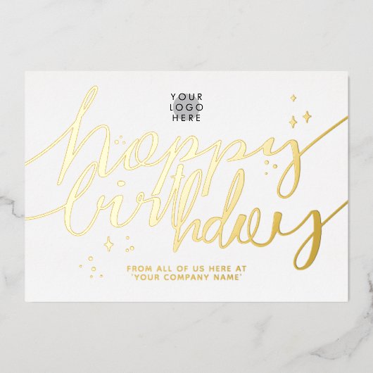 Logo Hand Skript Unternehmen Geburtstag Gold Foil- Folieneinladung (Vorderseite)