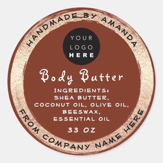 Logo Handmade Name Body Butter Kosmetik Gold Brown Runder Aufkleber (Vorderseite)