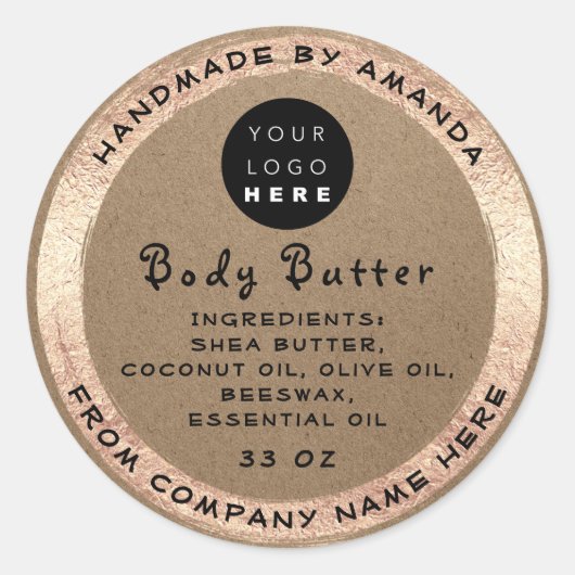 Logo Handmade Name Body Butter Kosmetikpapier Kraf Runder Aufkleber (Vorderseite)