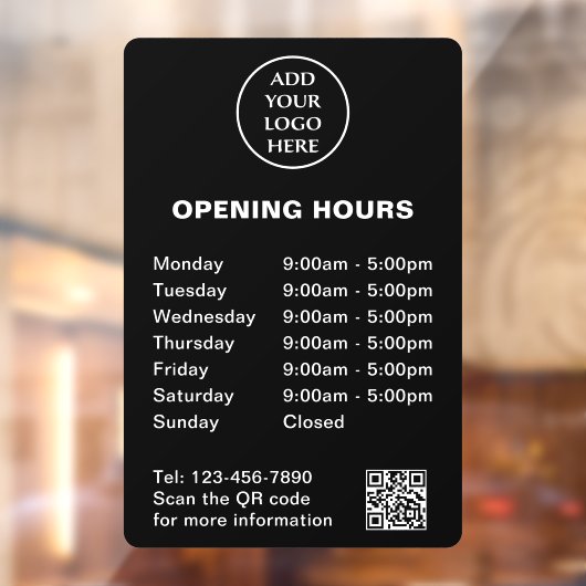 Logo hier Geschäftszeiten QR-Code Unternehmen Fensteraufkleber (Blatt 2)