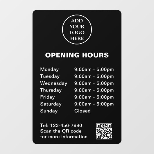 Logo hier Geschäftszeiten QR-Code Unternehmen Fensteraufkleber (Blatt)