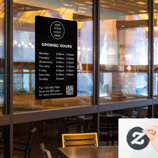 Logo hier Geschäftszeiten QR-Code Unternehmen Fensteraufkleber (Restaurantfenster)