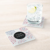 Logo hinzufügen 4. Juli Unternehmen Fireworks Glasuntersetzer (Schrägansicht)