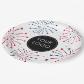 Logo hinzufügen 4. Juli Unternehmen Fireworks Pappteller (Schrägansicht)