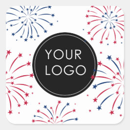Logo hinzufügen 4. Juli Unternehmen Fireworks Quadratischer Aufkleber