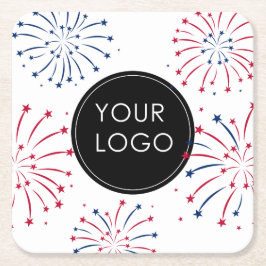 Logo hinzufügen 4. Juli Unternehmen Fireworks Rechteckiger Pappuntersetzer