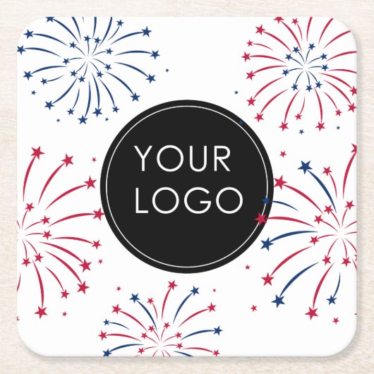 Logo hinzufügen 4. Juli Unternehmen Fireworks Rechteckiger Pappuntersetzer (Vorderseite)