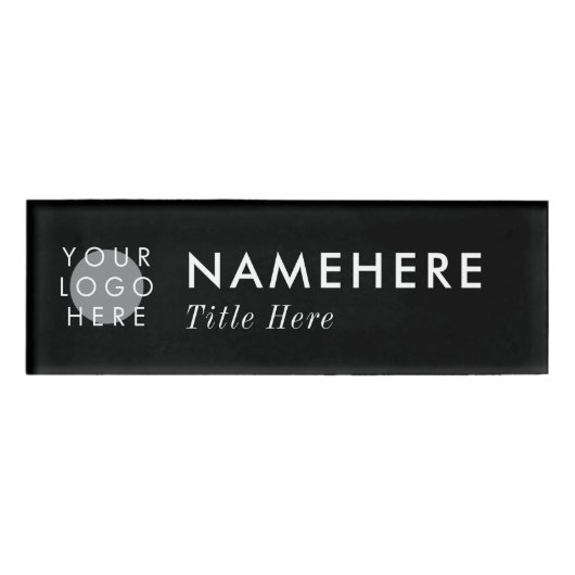 Logo hinzufügen Elegante Einfache, fette schwarze  Namenschild (Vorderseite)