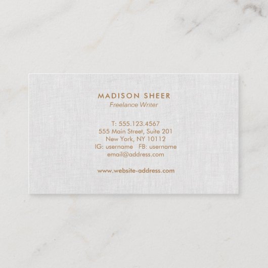 Logo hinzufügen, moderne, leicht graue Linen Beruf Visitenkarte (Rückseite)