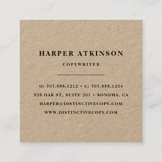 Logo hinzufügen | Rustikale Kraft Quadratische Visitenkarte (Rückseite)
