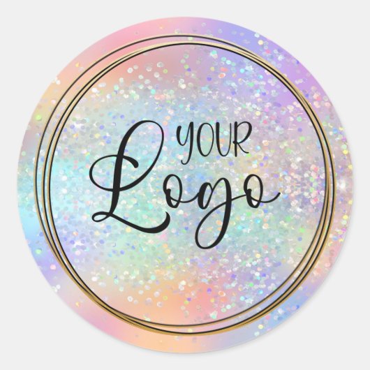 Logo Holographic Glitzer Rainbow Ombre Glam Runder Aufkleber (Vorderseite)