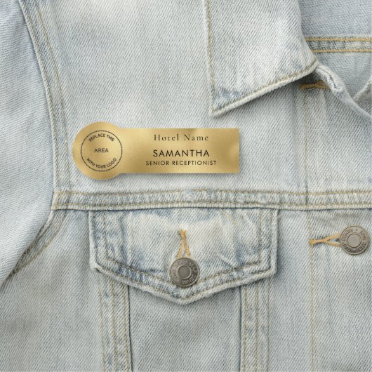 Logo-Hotelpersonal Job Titel Metallic Gold Namensschild (Beispiel)