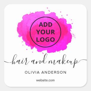 Logo Hotpink Pinselstrich Typografie Haarschminke Quadratischer Aufkleber
