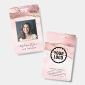 Logo-ID für Rosa Gold-Glitzer-Marmor-Logo Ausweis (Vorder- & Rückseite)