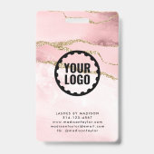 Logo-ID für Rosa Gold-Glitzer-Marmor-Logo Ausweis (Rückseite)