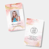 Logo-ID für Rosa Gold-Glitzer-Marmor-Logo Ausweis (Vorder- & Rückseite)