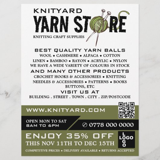 Logo im grünen Garnspeicher, Knitterladen, Garnspe Flyer (Vorne)