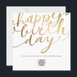 Logo-Imitate Gold Glamour Handschrift Geburtstag Karte<br><div class="desc">Stilvolle moderne Zwei-Seiten-Print elegante Spaß sauber glamouröse Square Business Happy Birthday Grußkarte mit Simulation luxuriöser Imitate Gold-Folie handgeschriebenen Text auf weißem Hintergrund. Bitte beachten Sie, dass das Gold in diesem Design ein flach-gelb-beige-brauner Farbdruck ist und keine eigentliche goldene metallische Folie ist. Eine perfekte Kombination aus Eleganz und elegantem Business-Luxus mit...</div>