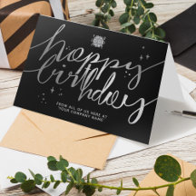 Logo-Imitate Silber Hand-Script Geburtstag Schwarz
