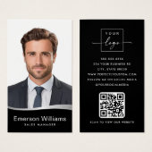 Logo-Imitate Silber-Wave-Foto QR Black Visitenkart (Vorne & Hinten)