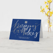 Logo-Imitate Silver Hand Script Navy Blue Geburtst Karte (Gelbe Blume)