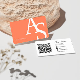 Logo-Initialen Korallenorange Fettdruck qr-Code Visitenkarte