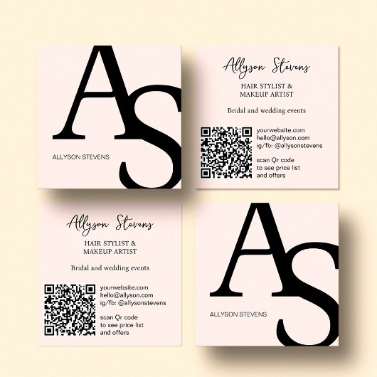 Logo-Initialen Pinselpinke fette Make-up qr Code Quadratische Visitenkarte