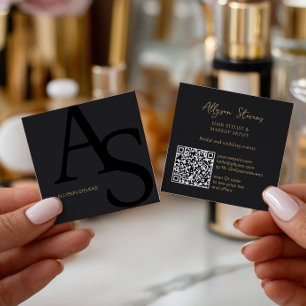 Logo-Initialen Schwarzes Gold fett Make-up qr-Code Quadratische Visitenkarte