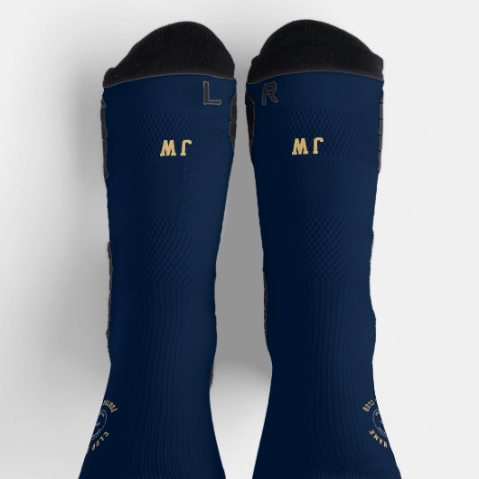 Logo-Initialen von Football Club Name Navy Gold Socken (Oben)
