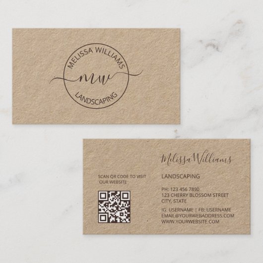 Logo Initials Kraft Visitenkarte (Vorne/Hinten)