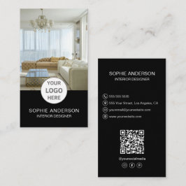 Logo Interior Designer Foto QR Social Media Black Visitenkarte