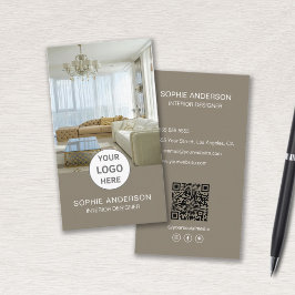 Logo Interior Designer Foto QR Social Media Taupe Visitenkarte