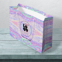 Logo Iridescent Glitzer Paper Shopping Bag