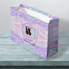 Logo Iridescent Glitzer Paper Shopping Bag Große Geschenktüte