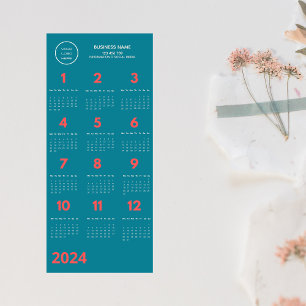 Logo-Kalender 2024 Blau und Korallenrosa Magnetkarte