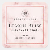 Logo-Kennzeichnung mit rosafarbenem Marmorstreifen Quadratischer Aufkleber (Vorderseite)